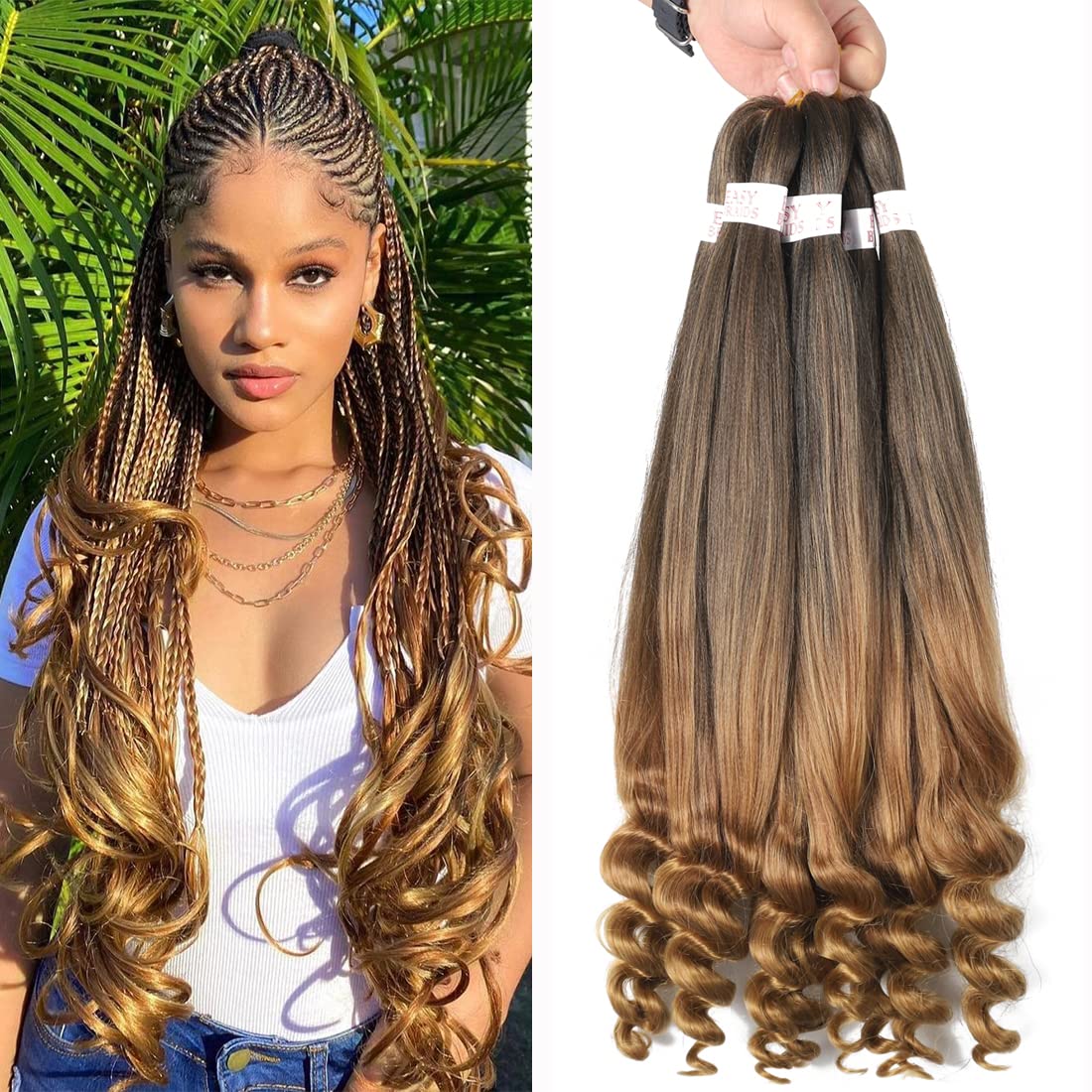 Braiding Hair Pre Stretched French Curly Braiding Hair Crochet Braids Natural Easy Braid Crochet Hair Hot Water Setting Professional Soft Yaki Straight Hair For Braiding (20inch（pack of 6）, 1B/30/27)