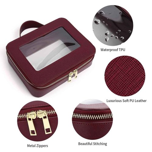 Pinkmik Clear Makeup Bag for Women Waterproof Travel Makeup Case Portable Cosmetic Case Toiletry Bag Car Organizer with Zipper (X/Burgundy, L)