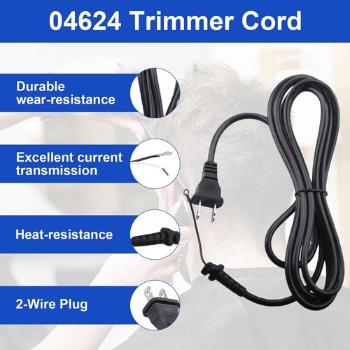 04624 Hair Clippers Cord Replacement for Andis T-Outliner/Outliner II Trimmers,Power Wire for Hair Trimmer GO,GTO Models,04603,04710,2 Wire Plug