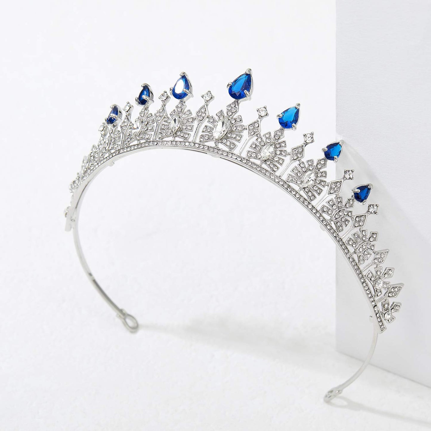 SWEETV Cubic Zirconia Wedding Tiara for Bride & Flower Girls - Princess Tiara Headband Bridal Crown, Bridal Hair Accessories for Women, Royal Blue