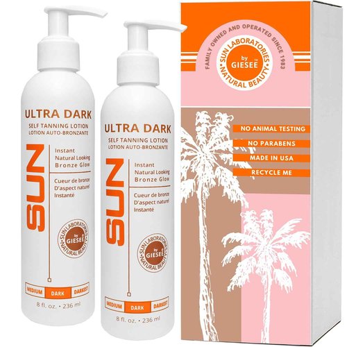 Sun Laboratories By Giesee Ultra Dark Self Tanning Lotion 8 oz Two Pack - Self Tanning Lotion, Self Tanner, Tanning Lotion - Sunless Tanner, Instant Tanning Lotion, Travel Size