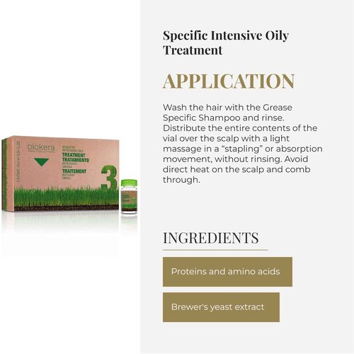 SALERM - Oily Hair Treatment - Intensive Grease Treatment Biokera Natura - 6 x 10 ml - Intensive Lotion for Oily Hair - with Proteins, Amino Acids, and Beer Yeast - Sebum Regulating