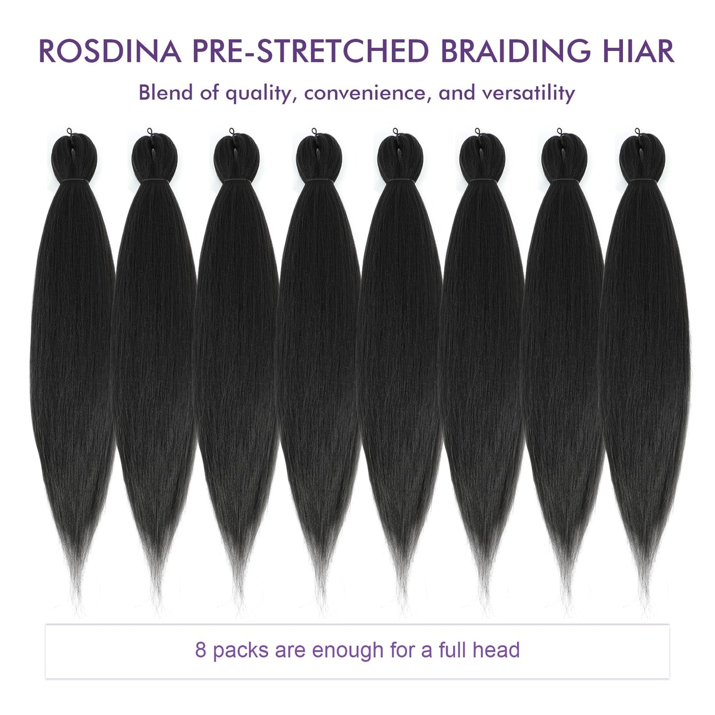 ROSDINA Pre-stretched Braiding Hair - 16 Inch 8 Packs Dark Brown Braiding Hair For Twist or Box Braids, Yaki Texture Hot Water Setting Synthetic Braiding Hair Extensions (16 Inch, 2#-8P)