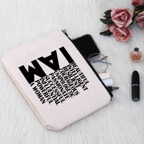G2TUP Woman-Power Gift Feminist Gift Women Empowerment Gift I Am A Woman Cosmetic Bag And Travel Make Up Pouch With Zipper Motivational Inspiring Gift