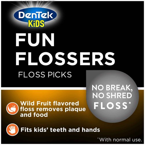 DenTek Triple Clean Advanced Clean Floss Picks, No Break & No Shred Floss, 150 Count, 6 Pack & Kids Fun Flossers, Wild Fruit, 90 Count