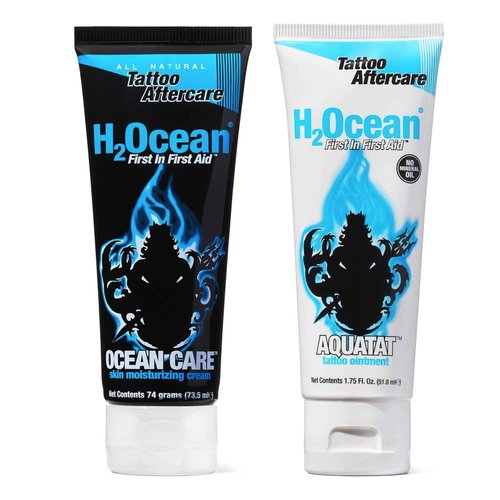 H2Ocean Ocean Care Tattoo Aftercare Lotion 2.5oz + Aquatat Tattoo Healing Ointment for Tatto Aftercare 1.75oz