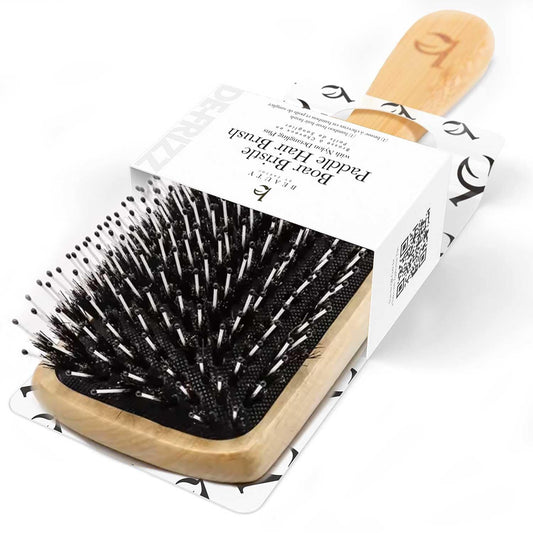 Boar Bristle Paddle Hair Brush - Smoothing Wood Hair Brush for Thick Hair, Natural Bristle Hair Brush, Detangles Thick, Curly & Wavy Hair, Boars Hair Brush for Women, Stimulates Scalp & Smoothes Hair