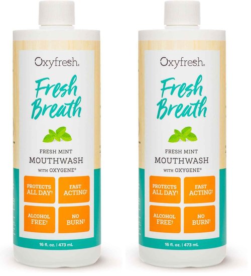 Oxyfresh Fresh Breath Fresh Mint Mouthwash – Dentist Recommended for Long-Lasting Fresher Breath & Healthy Gums | Alcohol & Fluoride Free (1-16 oz Bottle) (Pack of 2)