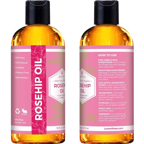 Leven Rose Rosehip Seed Oil for Face 16 oz - Pure Rosehip Oil for Face - Unrefined Cold Pressed Rose hip for Body - Nighttime Face Moisturizer for Hair, Skin & Nails