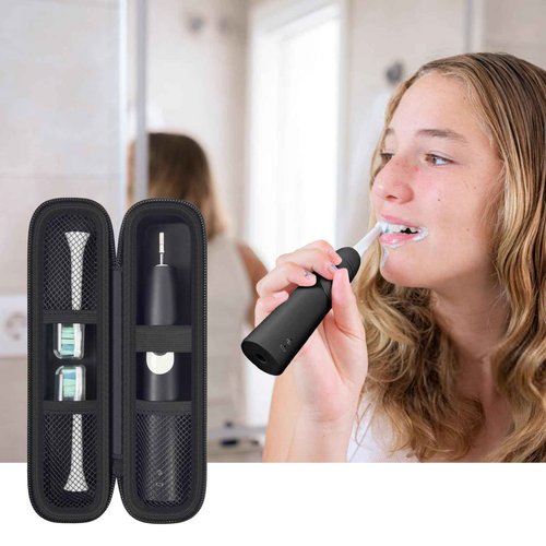 Toothbrush Travel Hard Case Compatible with Oral-B Pro 1000, 2000, 3000, 3500, 1500/ for Philips Sonicare ProtectiveClean 4100 5100 Electric Toothbrush with Mesh Pocket&Carabiner - Black (Bag Only)