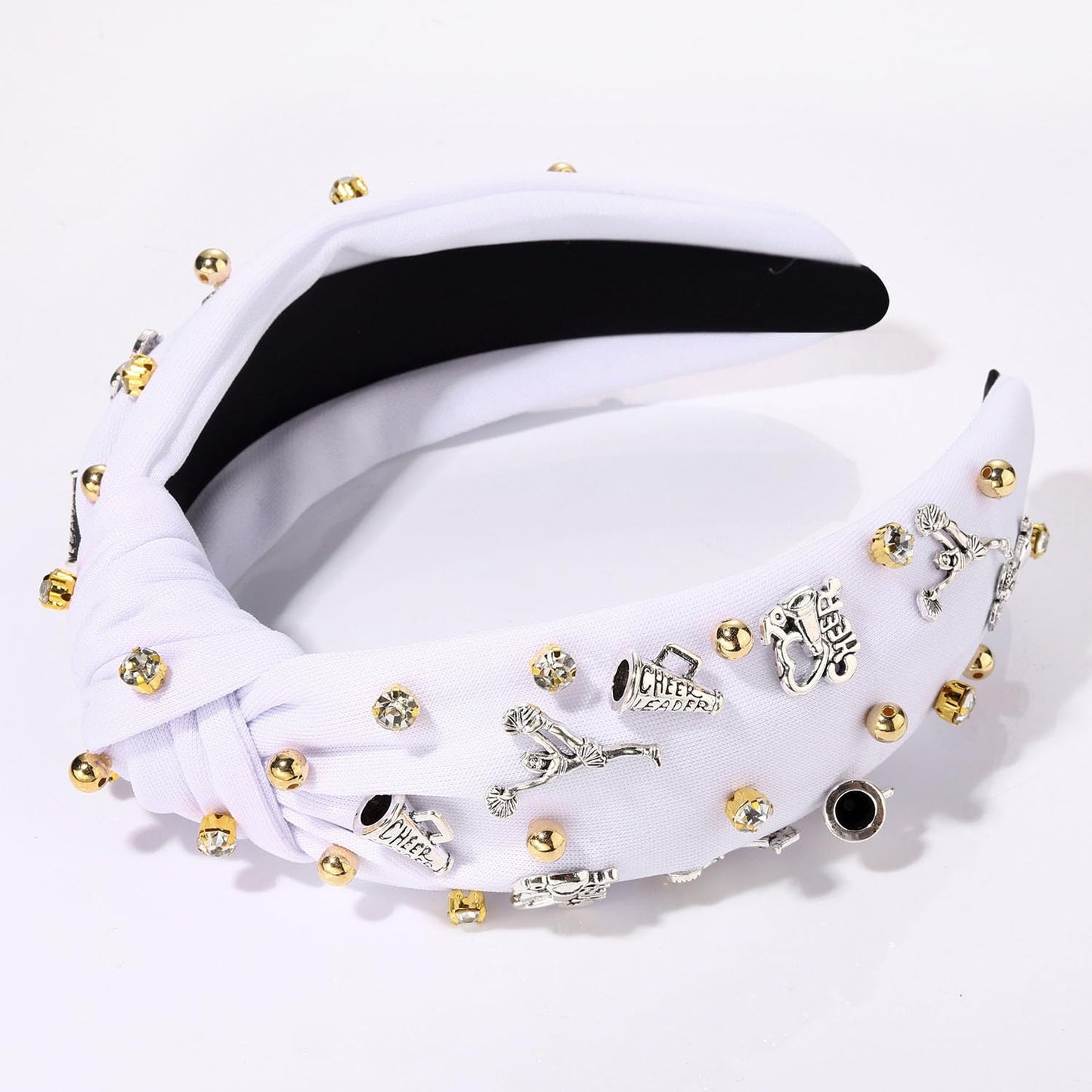 ZITULRY Baseball Knotted Headband for Women Sport Hairband Baseball Charms Crystal Jeweled Embellished Wide Top Knot Headpiece Game Day Accessories Funny Gifts for Ladies Girls Fans, White