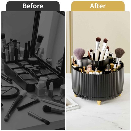 fanado 360° Rotate Makeup Brush Holder Organizer, Makeup Organizers Countertop, Makeup organization and Skincare Storage with Gift Box Packing for Vanity, Desktop, Bathroom (Black)