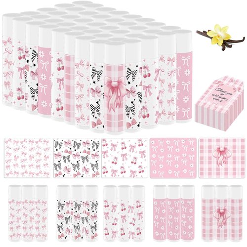 50 Pack Pink Bow Baby Shower Favors Bulk Lip Balm Girls Favors Gifts for Bachelorette Girls Pink Bow Moisturizing Lip Care Pretty lipstick Birthday Thanksgiving Christmas Party Supplies (pink bow)