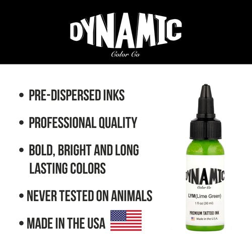 Dynamic Color Co Lime Green Tattoo Ink (1oz Bottle): Vibrant, Sterilized, Vegan & USA-Made Since 1990 – Trusted by Artists Worldwide
