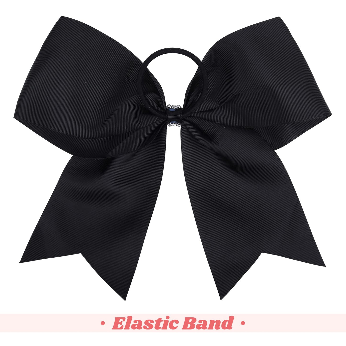 CEELGON 8" Large Rhinestones Cheer Bows 12 PCS Glitter Cheer Bows Handmade Elastic Band Girls Hair Bows for Cheerleaders Girls Softball Sports Competition (Black)