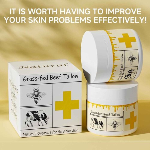 mkzea Beef Tallow for Skin, Beef Tallow, Tallow and Honey Cream, Grass Fed Beef Tallow, Whipped Beef Tallow for Face Moisturizer for All Purpose with Raw Honey Tallow Balm, 2 packs