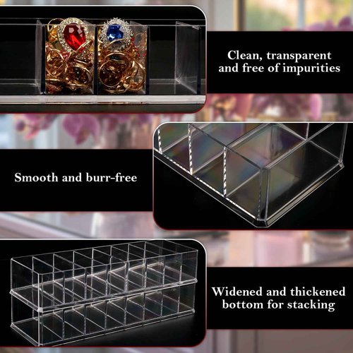 Nsmykhg Acrylic Makeup Organizer,6 Pack 8 Spaces Clear Vanity Drawer for Eyeshadow Palette, Lipstick & Highlighter Storage, Skincare Display, Bathroom Cosmetic Organize,10"x3.5"x1.8"