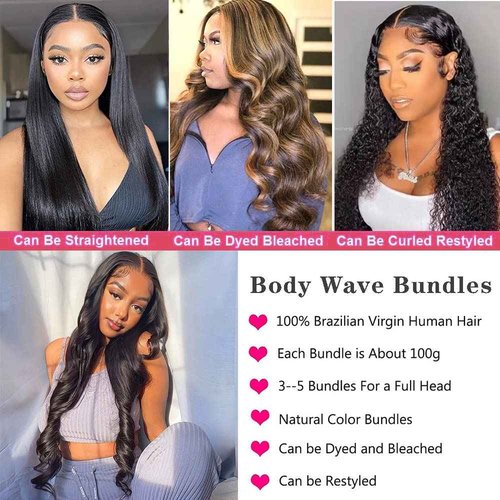 Human Hair Bundles (10 12 14Inch) Brazilian Body Wave Hair 3 Bundles Unprocessed 100% Virgin Human Hair Double Weft 3 Bundles Body Wave Human Hair Natural Black Color Body Wave Bundles