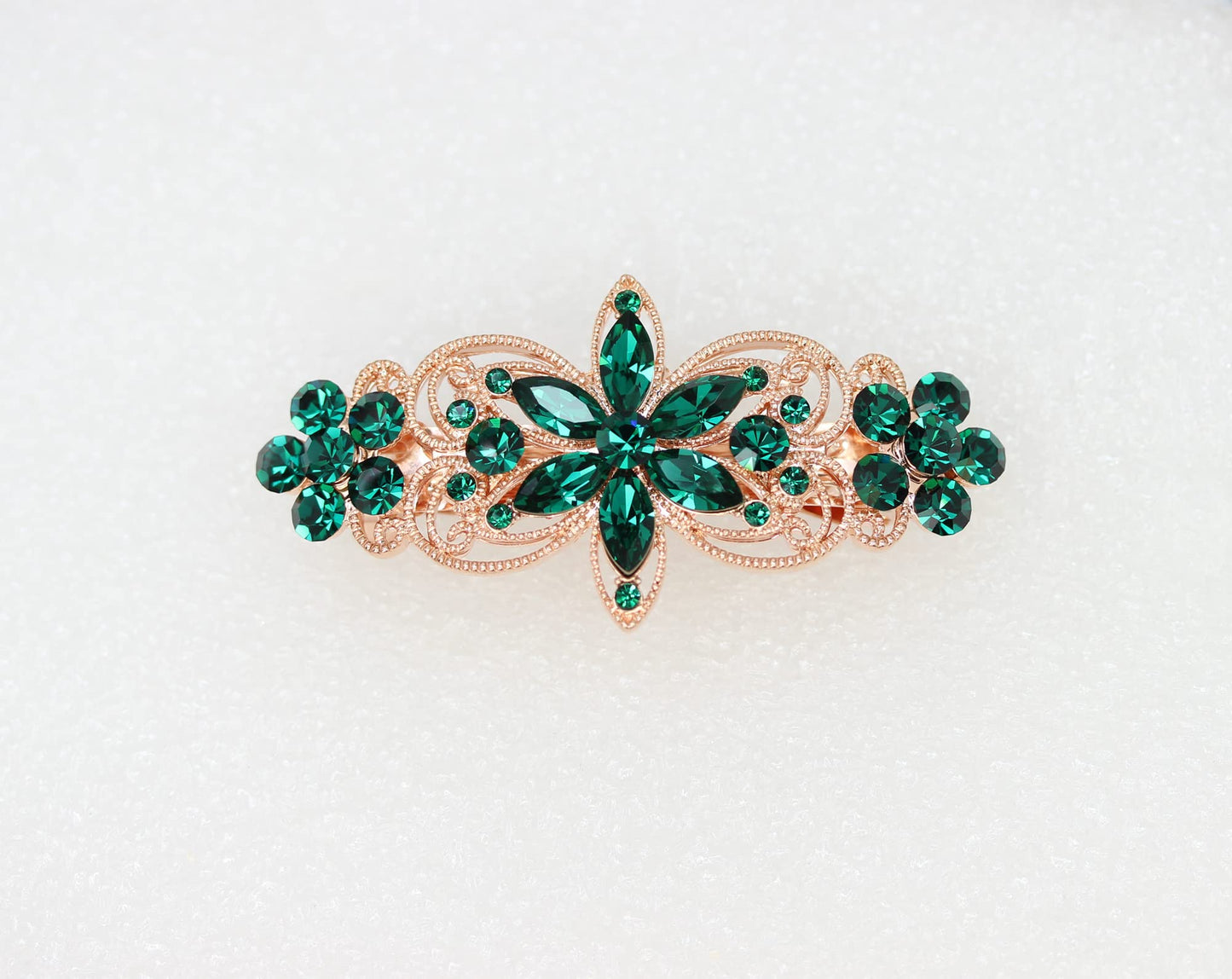 Faship Gorgeous Green Rhinestone Crystal Flora Hair Barrette Clip