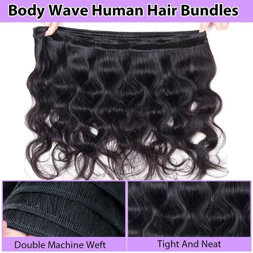 12A Body Wave Bundle Human Hair 22 Inch Bundles Human Hair 100% Unprocessed Brazilian Virgin Weave Bundles 1 Bundle Real Natural Black Wavy Thick Human Hair Extensions Quick Weave for Women