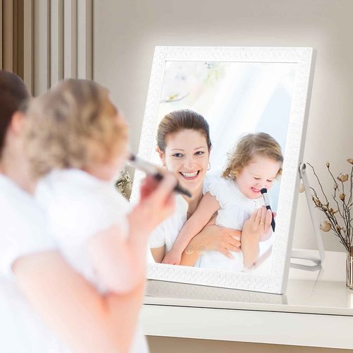 homtang Vanity Mirror with Lights,RGB & 3 Dimmable Light Modes Makeup Mirror with Touch Control,Light Up Mirror for Desk,360°Rotation,17x14 Inch