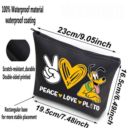 WZMPA Funny Dog Cosmetic Bag Dog Fans Gifts Peace Love Makeup Zipper Pouch Bag Cartoon Movie Merchandise (Peace Love Plu-BL)
