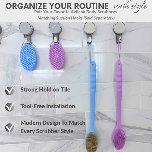 Avilana Back Scrubber for Shower,19 inch Silicone Body Scrubber with Handle, Shower Back Scrubber for Men and Women, Back Brush for Shower, Loofah with Handle Shower Brush