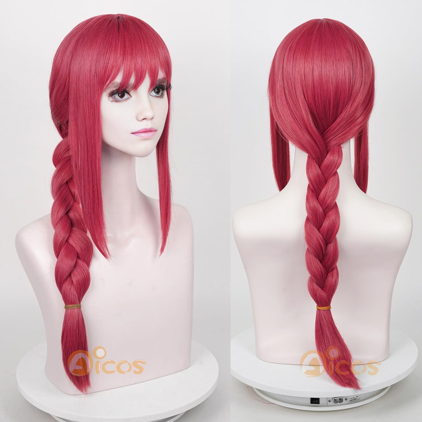 Aicos Red Wavy Angel Devil Cosplay Wig for Women with Wig Cap