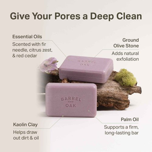 Barrel & Oak Woodland Birch Body Care Set for Men, All-in-One Body Wash, Exfoliating Bar Soap, & 2-in-1 Shampoo and Conditioner Set, Hydrating Grooming Kit, Vegan Gifts for Men, 3-Pack