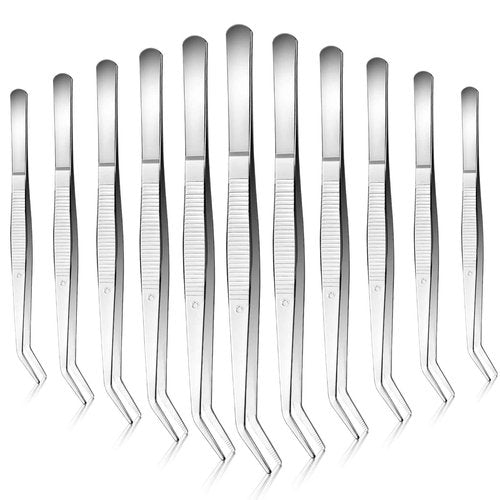 Aemygo 35 Pcs Carbon Steel Tweezers with Curved Serrated Tip, Multipurpose Craft Tweezers Non-Slip Forceps for Sewing Repairing