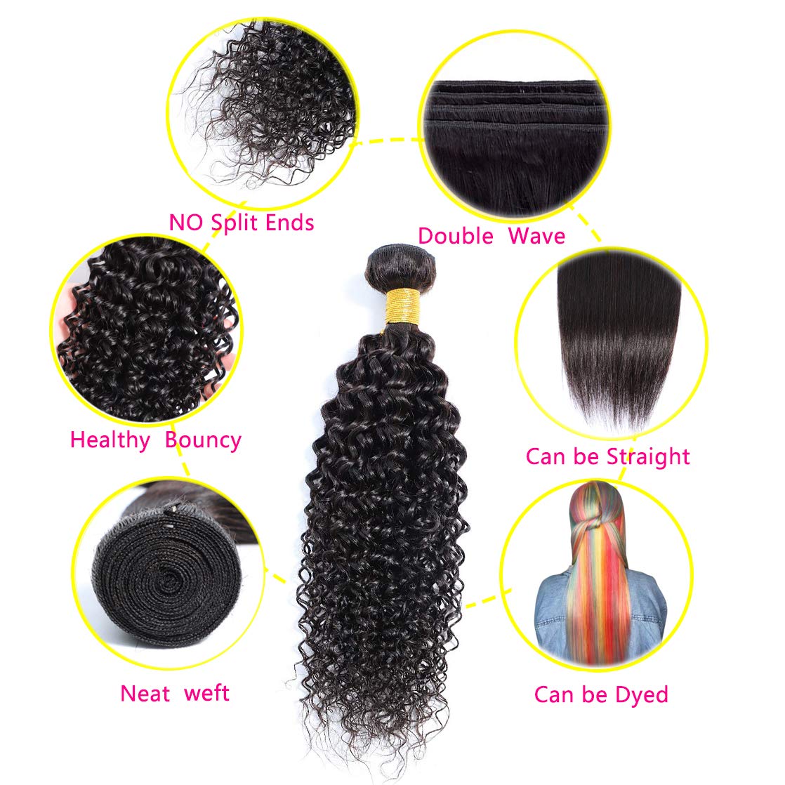 Selina 4 Bundles10''12"14"16" Kinky Curly Bundles Curly Human Hair Bundles Unprocessed Remy Hair Extensions Brazilian Virgin Human Hair 100 Gram/Bundle Natural Black (10 12 14 16 inch, Curly)