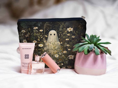 Ayxvt Ghosts Floral Makeup Bag - Ghosts Cosmetic Bags for Women, Spooky Decor Makeup Bag, Birthday Gifts for Women Birthday Gifts for Friends Female