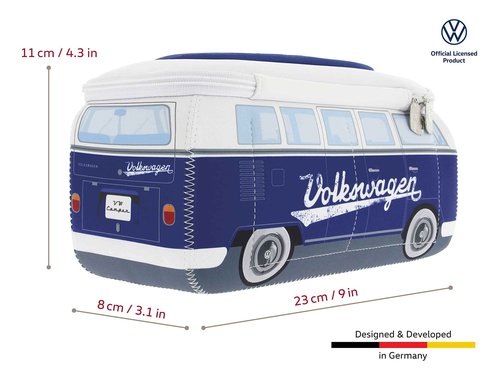 BRISA VW Collection - Volkswagen Neoprene Universal Makeup Cosmetics Toiletry Travel Pharmacy Bag in T1 Bus Design (Blue) (Small (9.1 x 4.3 x 3.1 inches))