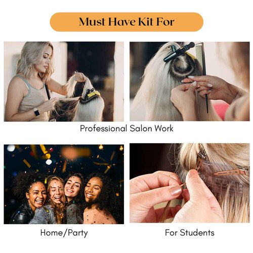 My Hair Tools Hair Extension Tools Kit Includes Micro Beads Remover & Crimping Pliers set, Stainless Steel Micro Rings Pulling Hook & Loop Tool Packed in Soft Case (Black with Rubber Grip)