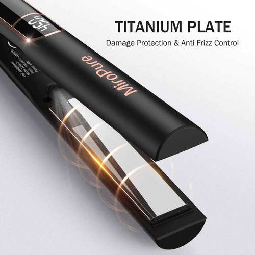 MiroPure Flat Iron Hair Straightener, 1 Inch Titanium Plates Hair Straightener with 15S Heat-up, Professional MCH Ceramic Negative Ion Hair Iron Dual Voltage for Women Hair with Auto Shut-Off F oH