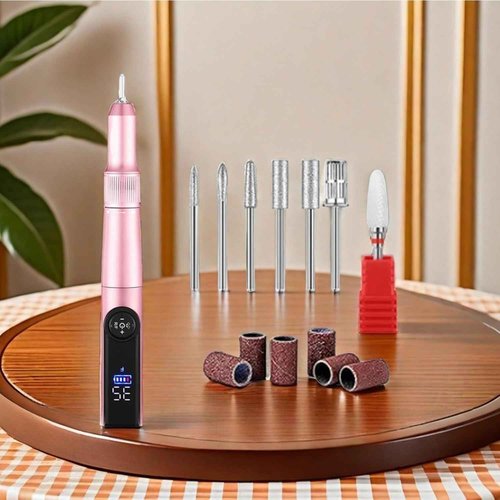 Cordless Electric Nail Drill 35000 RPM, 2 in 1 Professional Nail File Kit for Acrylic/Gel/Dip Powder Nails Removal, Rechargeable & Lightweight, for Manicure Pedicure at Home or Salon (Rose Gold)