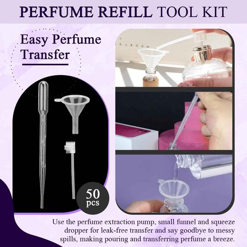 ChaserRoad 50pcs Perfume Refill Tool Kit - Includes Tiny Funnels, Dropper, Dispenser Pump - Fits Essential Oils & Liquid Cosmetics, Easy Transfer