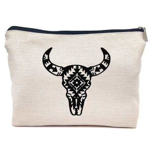 IWXYI Western Gifts Makeup Bag - Longhorn Skull Cosmetic Bags, Cow Skull Makeup Bags, Women's Cowgirl Gifts