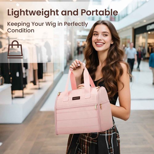Wig Storage Bag Holds 3 Wigs Hair Tools Travel Bag Full-Open Breathable Organizer Case for Clips, Hair Dryer, Flat Curling Iron Brushes,Cosmetic Toiletry Tote Christmas Gift for Women Stylist