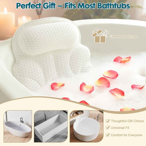 Bath Pillows for Tub – Bathtub Pillow with Head, Neck & Shoulder Support, Non-Slip Tub Pillow for Bathtub & Jacuzzi, Breathable Bath Tub Pillow with Wash Bag, Bath Accessories Gift for Women & Men