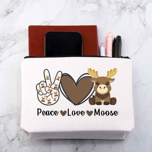MNIGIU Funny Moose Gift Peace Love Moose Cosmetic Bag Moose Deer Makeup Bag Moose Lover Gift