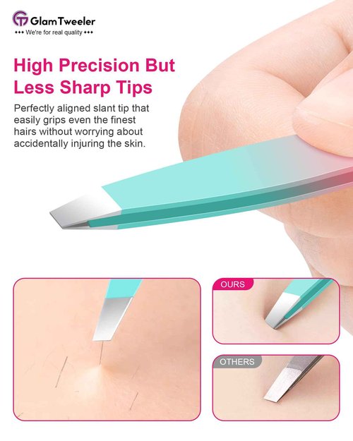 Exclusive G-01 Slant Tip Tweezers, GlamTweeler High Precison Expert Eyebrow and Facial Hair Removal Tweezer with Leather Storage & Carrying Case
