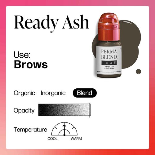 Perma Blend Luxe - Ready Ash - Microblading Ink to Enhance Lip Color or Permanent Eye Liner - Lip Tattoo & Lip Blushing Supplies for Permanent Lip Color - Ash Brown Tattoo Ink - Vegan (0.5 oz)