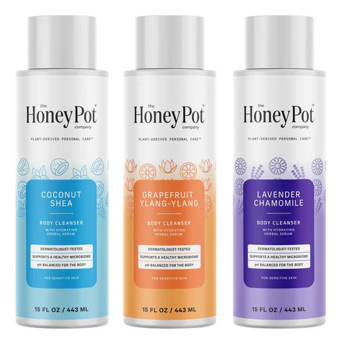 The Honey Pot Company - Body Cleanser - Variety Pack - Coconut Shea, Lavendar Chamomile, and Grapefruit Ylang Ylang