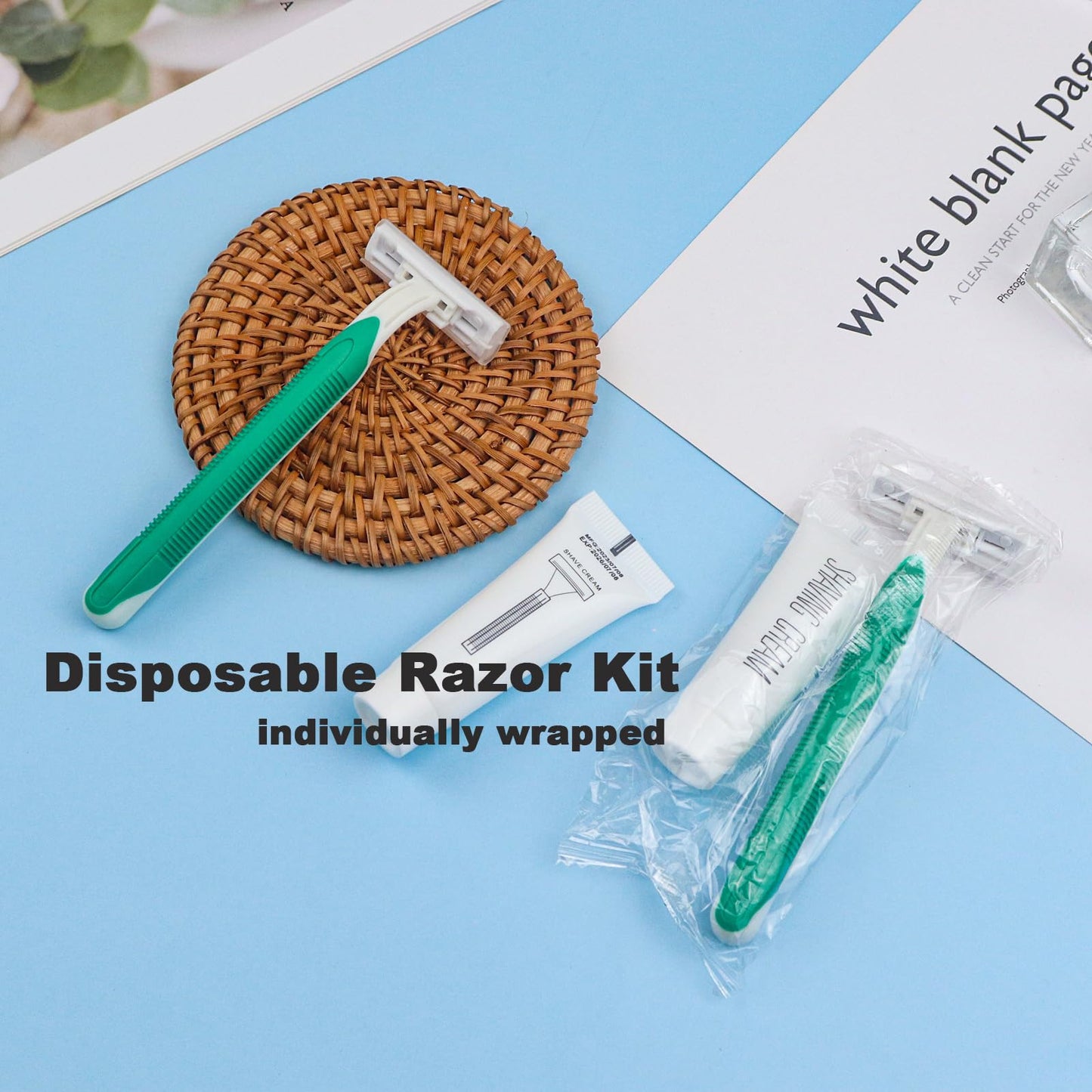 Disposable Razors in Bulk Pack of 120,Green Disposable Shaving Razor Individual Wrapped Twin Blade Bulk Disposable Razors with Clear Cap and 10g Shaving Cream for Homeless,Hotel,Travel,Charity,Shelter