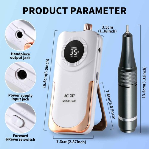 Moskany Professional Electric Nail Drill Kit 35000RPM with 14PCS Bits White Portable Rechargeable Cordless File Machine for Acrylic Gel Powder Nails and Manicure Pedicure Toenail Tool Salon Set
