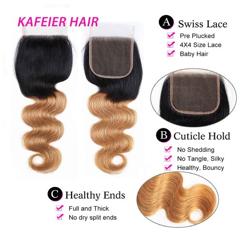 4x4 Lace Closure 1B27 Omber Closure 4x4 Lace Closure Ombre Free Part 1B27 Body Wave Lace Front Closure Brazilian Human Hair Extensions Preplucked Bleached Knots Wet And Wavy 16 Inch