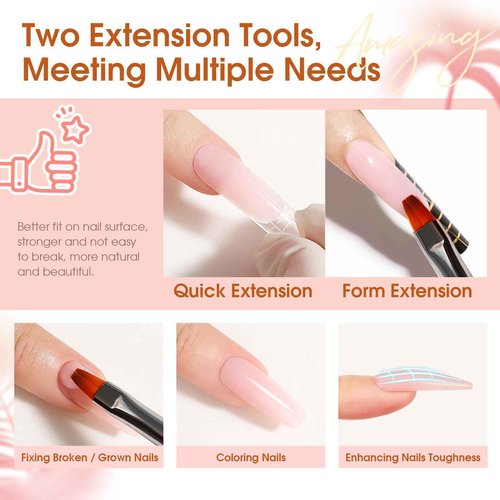 ROSALIND Poly Nail Gel Kit -14 Colors +72 Nail Art Accessories kit Clear Nude Poly Nails Gel Kit Starter Kit with Mini UV Lamp Slip Solution Basic Tools for Beginners with Everything