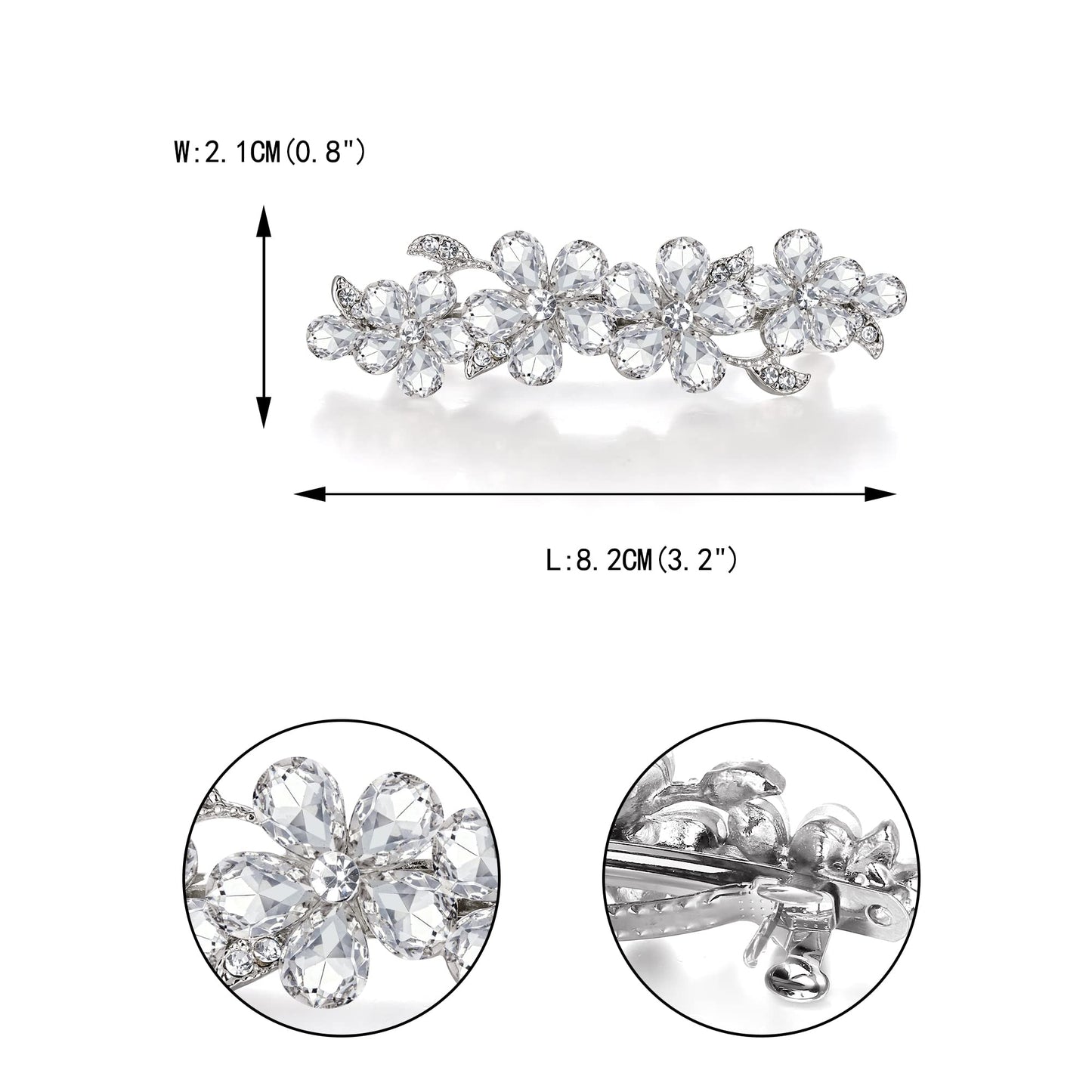 EVER FAITH Bridal Austrian Crystal Hair Barrette Clip, Art Deco Plum Blossom Flower Teardrop Hair Clasps Accessorie for Women Clear Silver-Tone