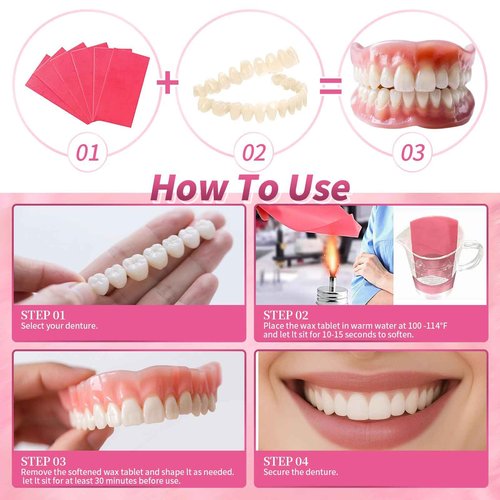 Denture Do it Yourself Full Set of Top and Bottom Fake Teeth, for Improve Smile, DIY Kit Easy and Convenient, Fake Teeth Repair Missing Teeth, Protect Your Teeth-JJ13